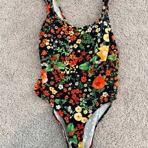 Zara Floral One-Piece Swimsuit in Black, Red, Green